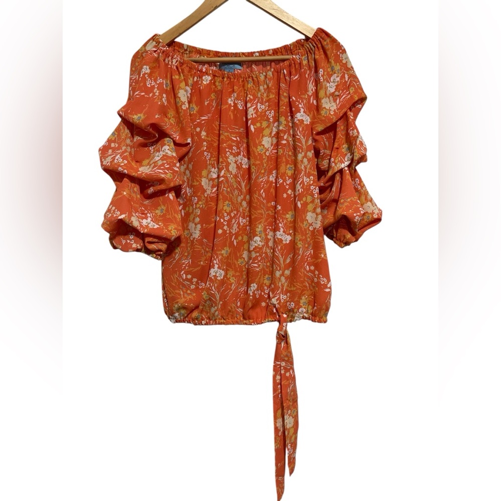 Cece Orange Floral Bohemian Top